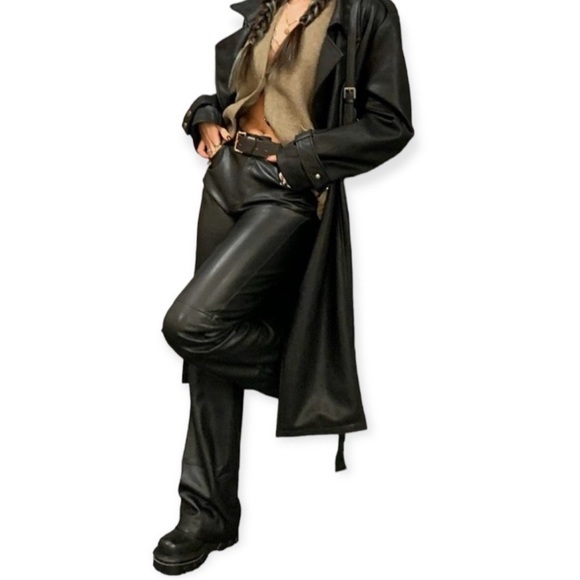 Vintage Black Leather High Waisted Straight Leg  Pants Size Medium - Picture 2 of 12